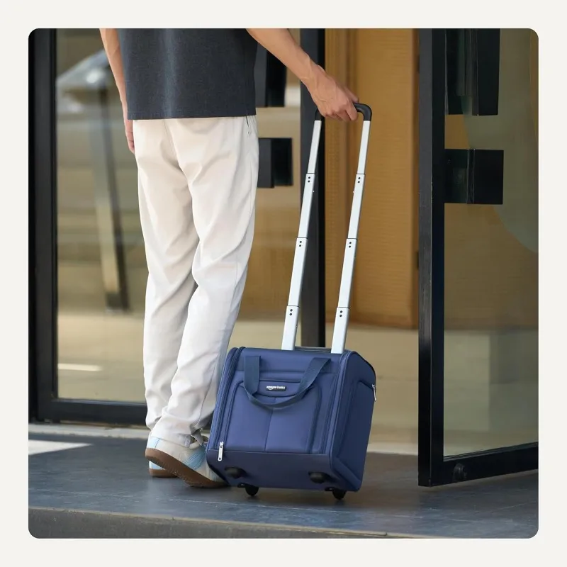 Bagagem de mão com rodas, bolsa de viagem com rodinhas de 14 polegadas, azul marinho