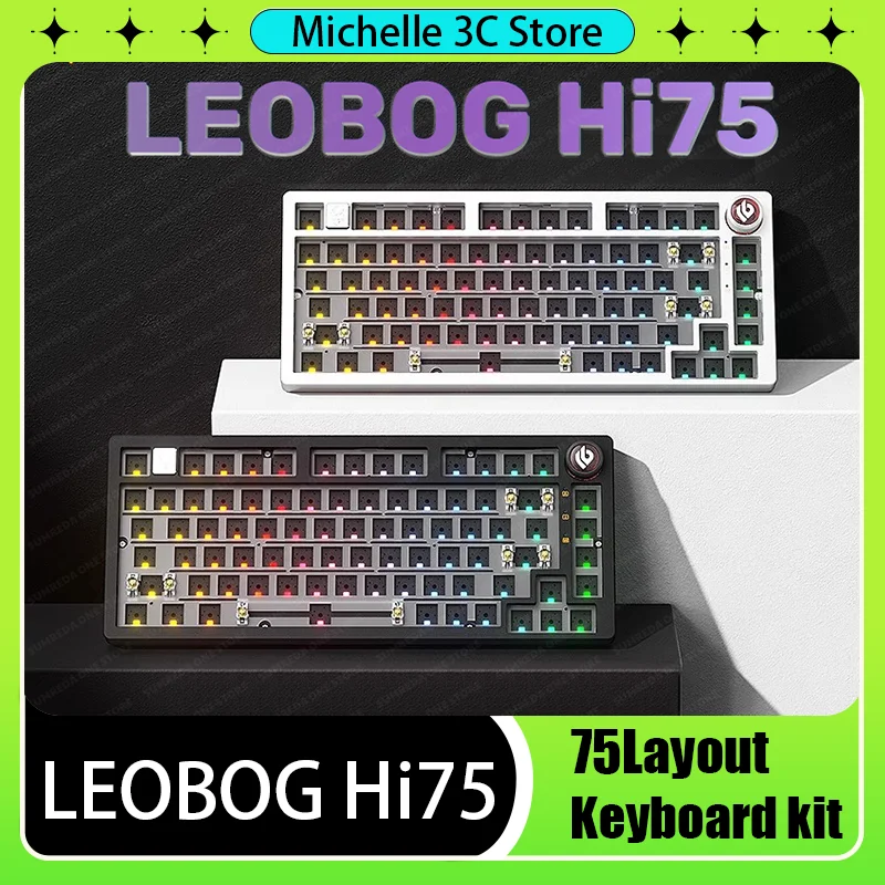 

In Stock LEOBOG Hi75 75% Wired Mechanical Keyboard Kit Aluminium Gasket Structure RGB Light DIY 81keys Multimedia Knob Gift