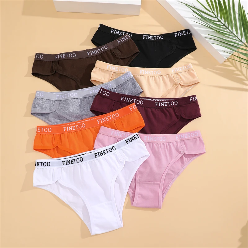 FINETOO 3Pcs Cotton Stretch Underwear for Women Sexy Letter Waist Panties Female Breathable Comfort Briefs Sports Soft Lingerie