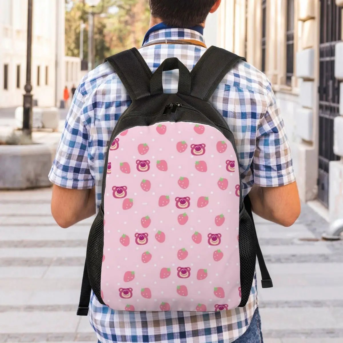 Mochila para laptop Lotus Huggin personalizada para homens e mulheres, padrão de urso, mochila básica para escola