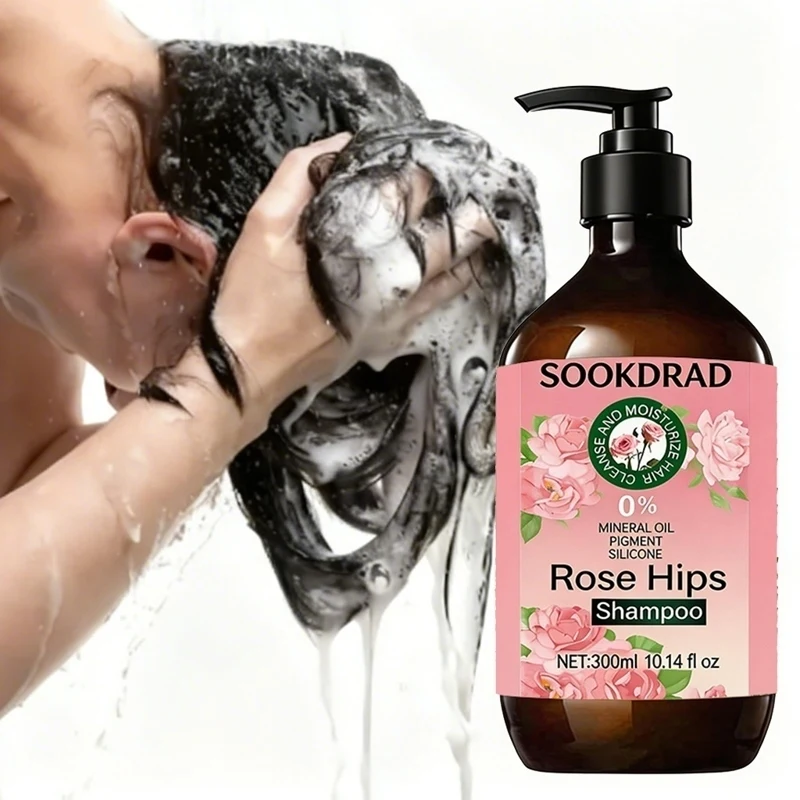 Natural Rose Hips Extract Hair Shampoo Nourish Scalp Soft Smooth Hair 10.14fl oz