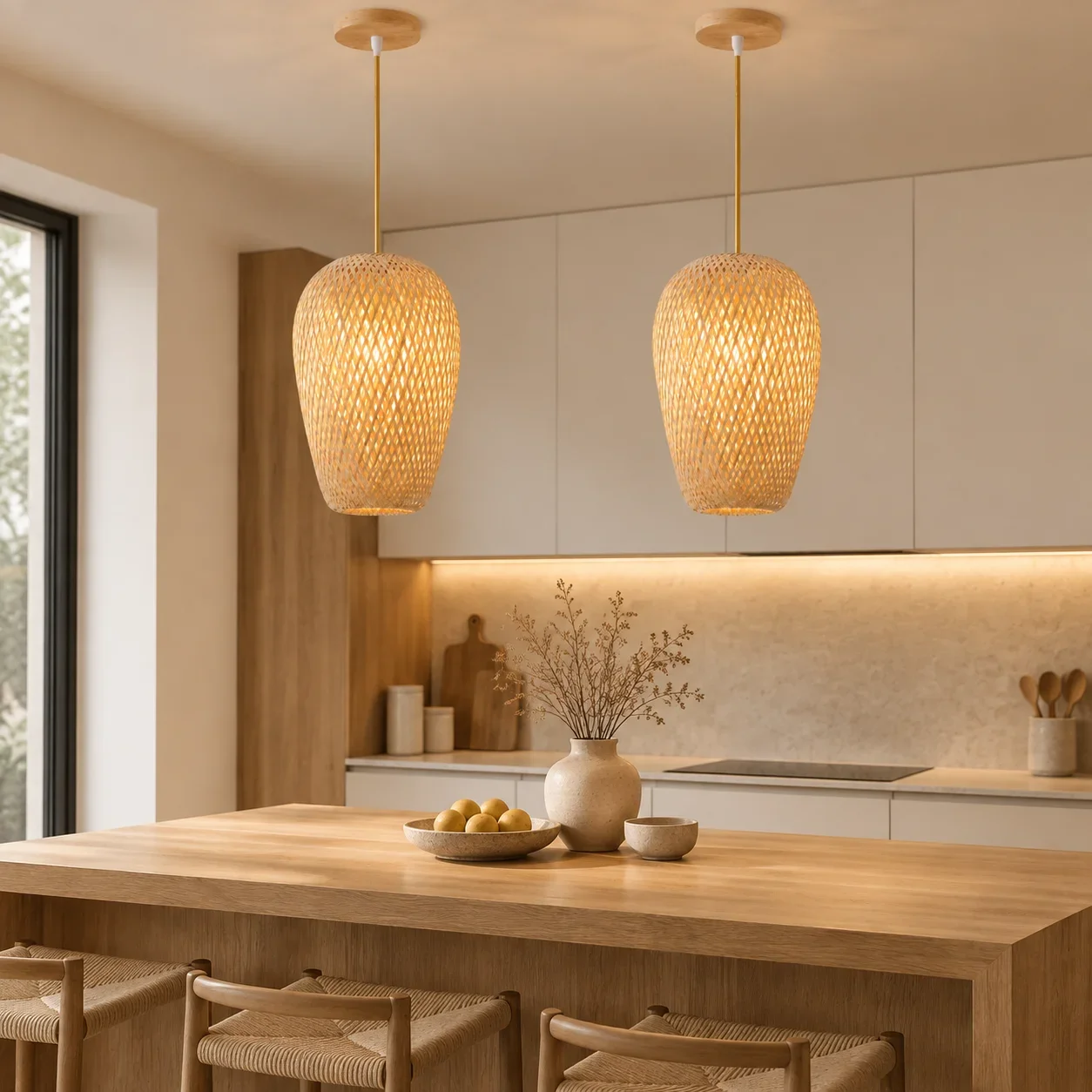 JOYINLED Bamboo Chandelier Japanese Style Hand Woven Pendant Lamp Wicker Ceiling Light Restaurant Hanging Light E27 Base