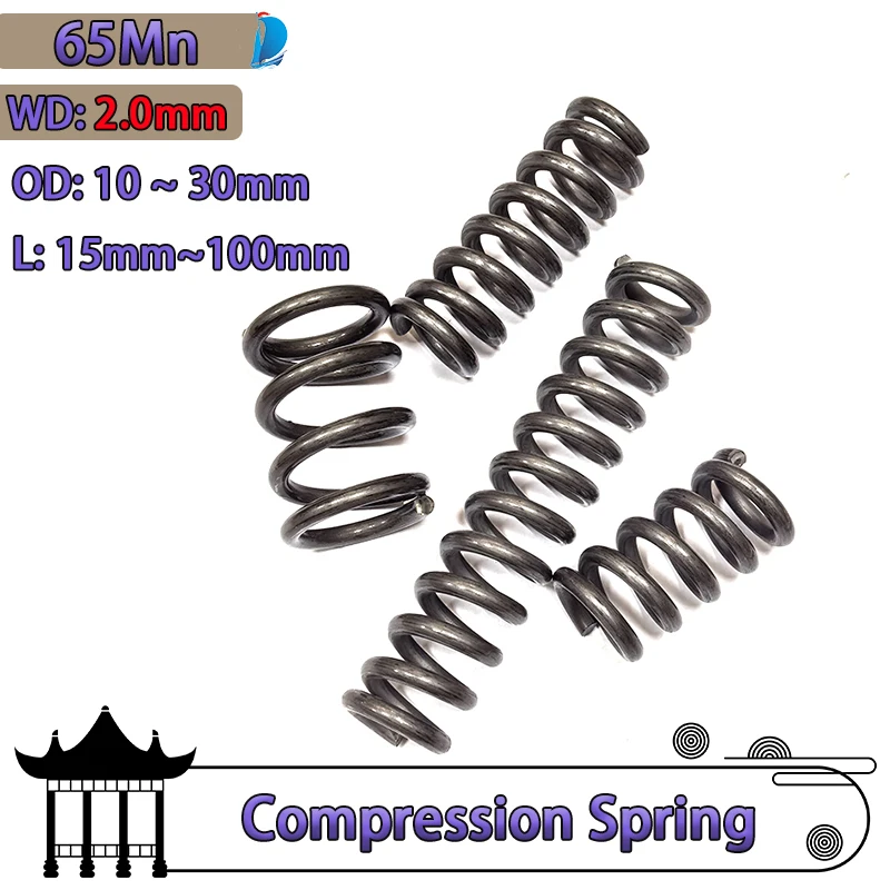 5 Pcs Wire Diameter 2.0mm Compressed Springs Cylidrical Coil Compression Spring Return  Release Pressure Spring Steel Coils 65Mn