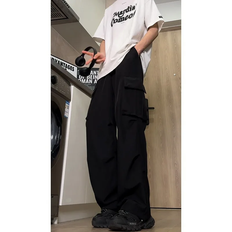 

Американские функциональные рабочие мужские осенние быстросохнущие свободные широкие брюки с большими карманами High Street Ice Silk десантники