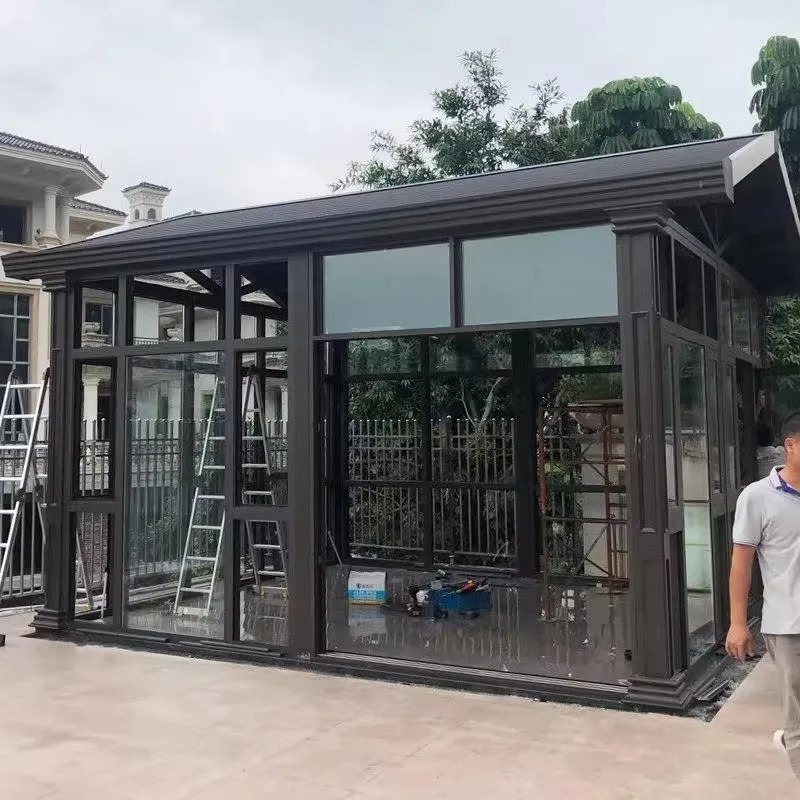 Luxury Aluminum Alloy Sunroom Glass Room Outdoor Conservatory Insulated Sun House with Roof Window for Villa Courtyard