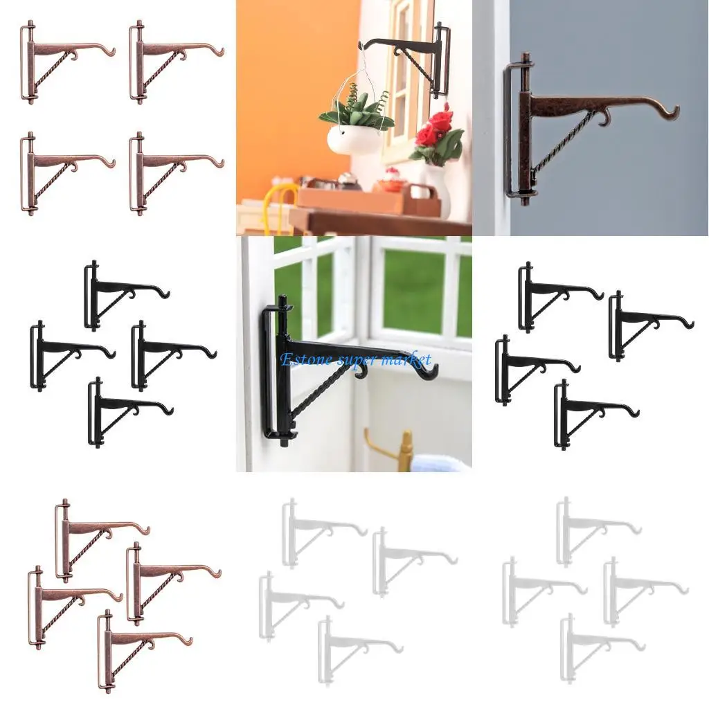 

090B Miniature Doll House Wall Hooks Set Of 4 Metal Plant Hangers Easy Installation Craft Model Project Scene Setting Props