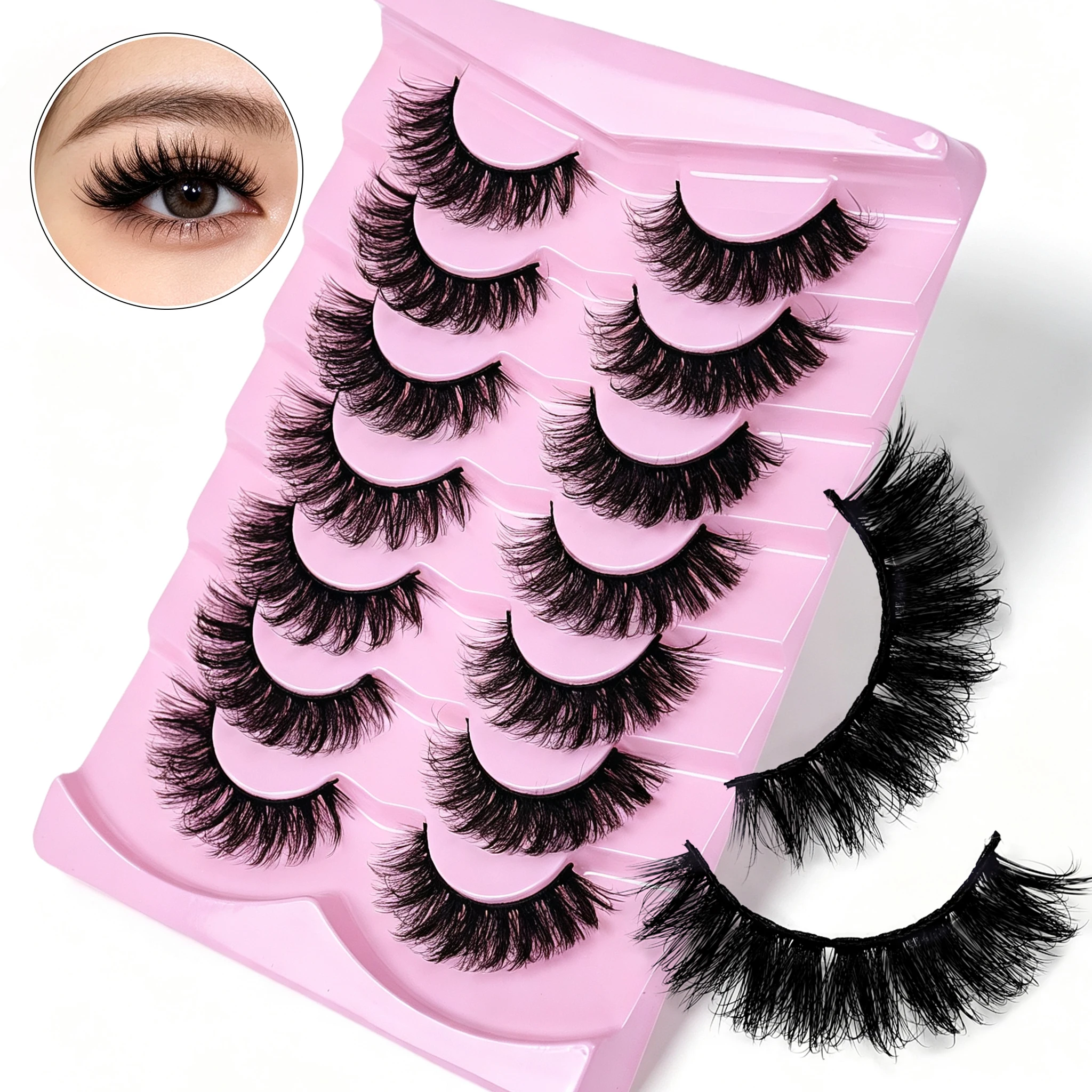 7 Pairs Cat Eye False Eyelashes Fluffy Fake Lashes Soft Reusable Faux Mink Lashes for Daily Makeup Party Eye Cosmetic