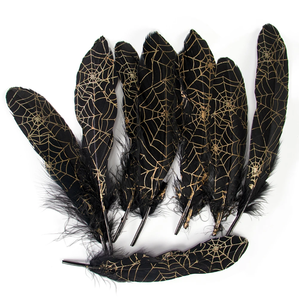 Gold-printed goose feather large floating fish scale feather DIY handmade accessory hat illustration craft material