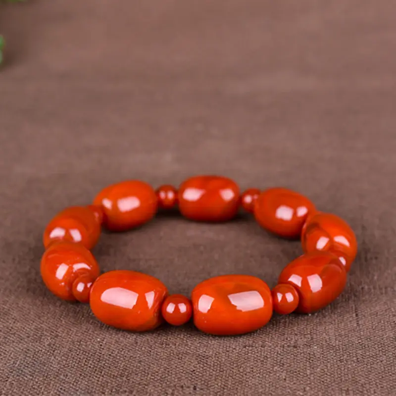 Gelang Batu Akik Merah Selatan Asli, Bahan Baoshan dan Sichuan Liangshan, Kesemek Asli Daging Penuh Merah Api Penuh Warna