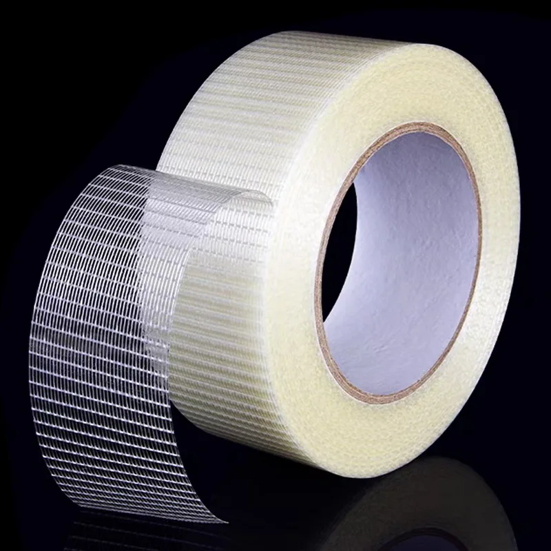 4/1Rolls Fiberglass Reinforced Strapping Tape for Electrical Refrigerator Clear Single-Sided Fiber Adhesive Tape Secure Sealing