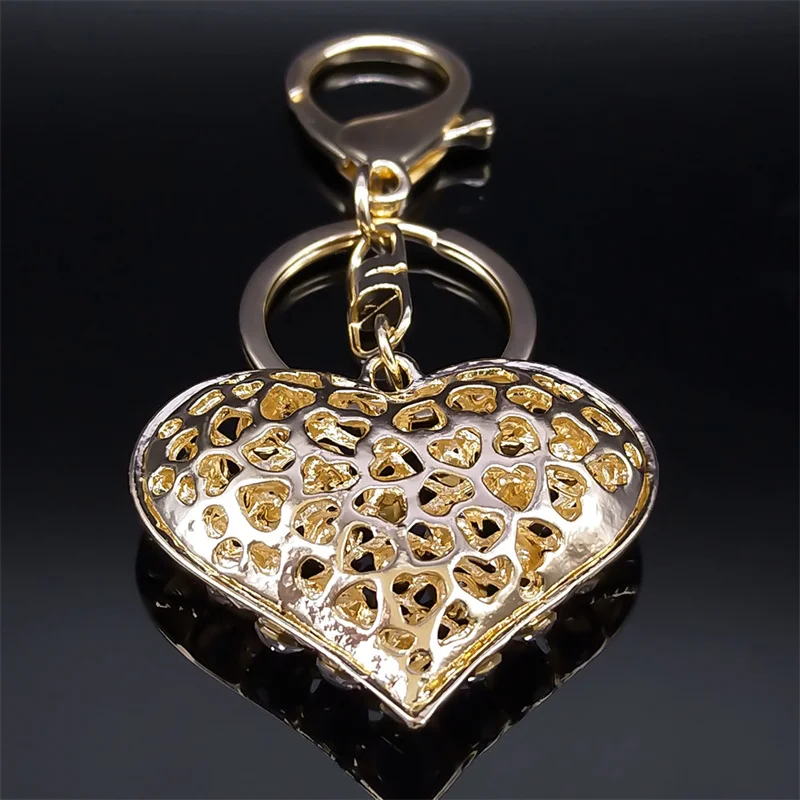 Full Shiny Rhinestone Heart Key Chain for Women Gold Color Crystal Keychain Bag Car Pendant Accessories Jewelry Gifts K5256S04