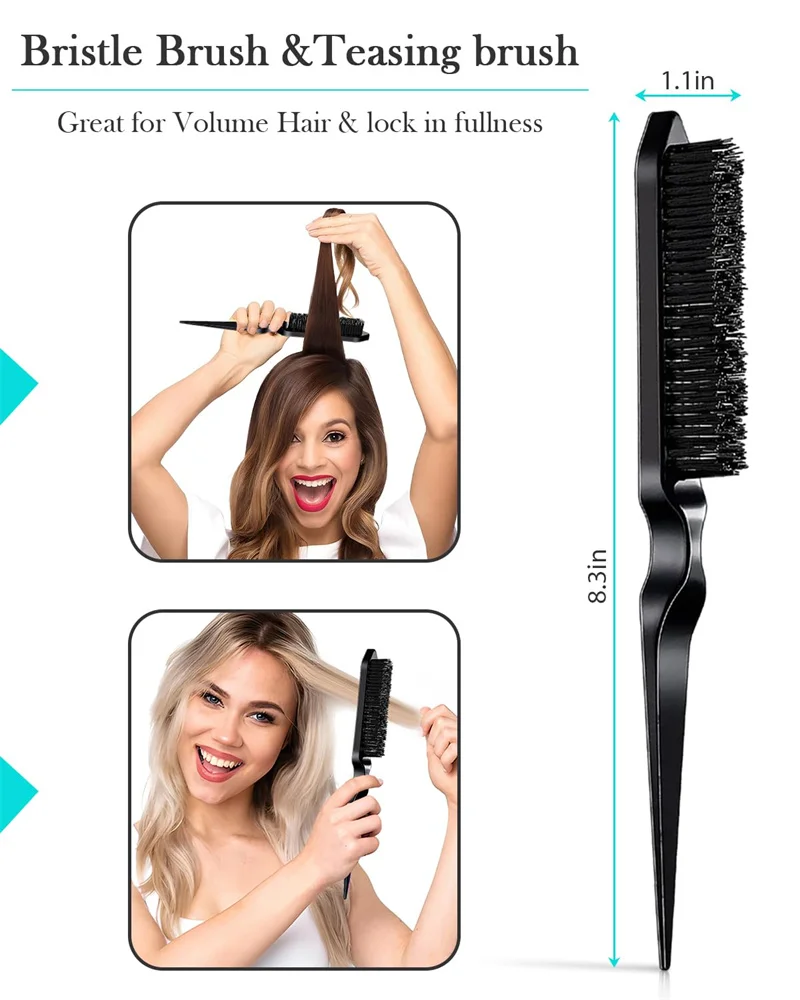 Conjunto de escova de estilo de cabelo, 5 peças, garrafa aplicadora de pente de raiz com escova de controle de borda, pente de cauda de rato para conjunto de ferramentas de estilo de cabelo liso