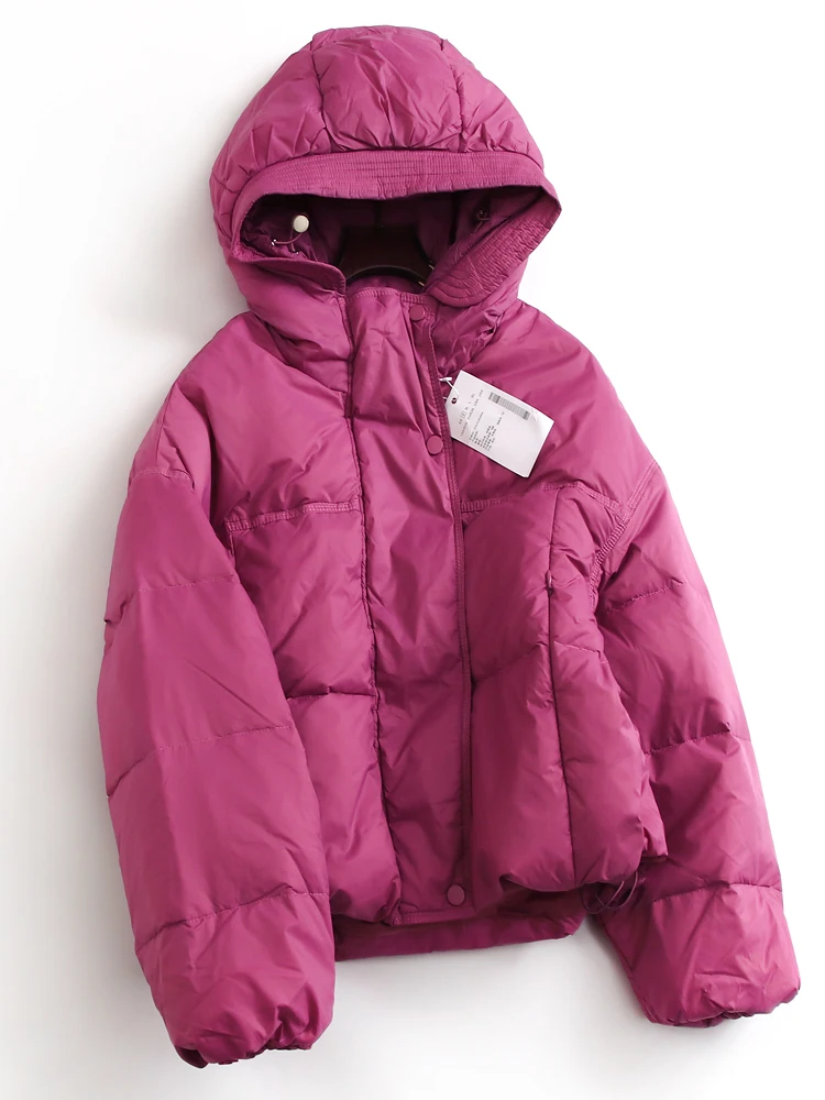 

Thickened Short down Jacket Women's Long Sleeve Hooded Padded Coat Pure Color Waterproof H-Shape Versatile Commute Style H840