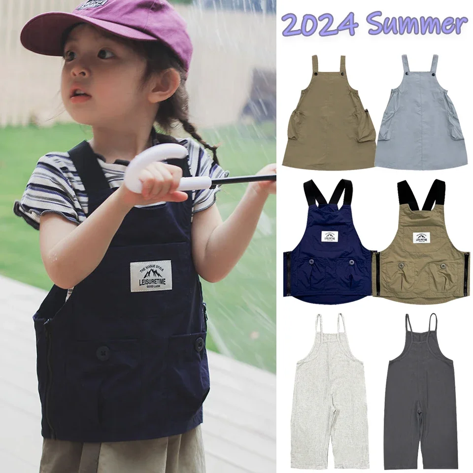 

New 2024 Summer Brand Children Cartoon Overall Workwear Kids Tops Girls Boys Vest Cotton Short Sleeve Baby T Shirt Basic Clothes