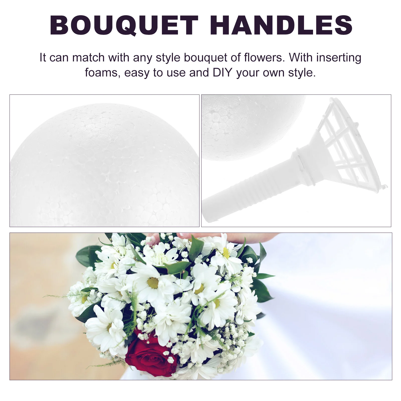 Foams Floral Handle Bouquet Material Plant Holder Holders White Roses Artificial Flowers