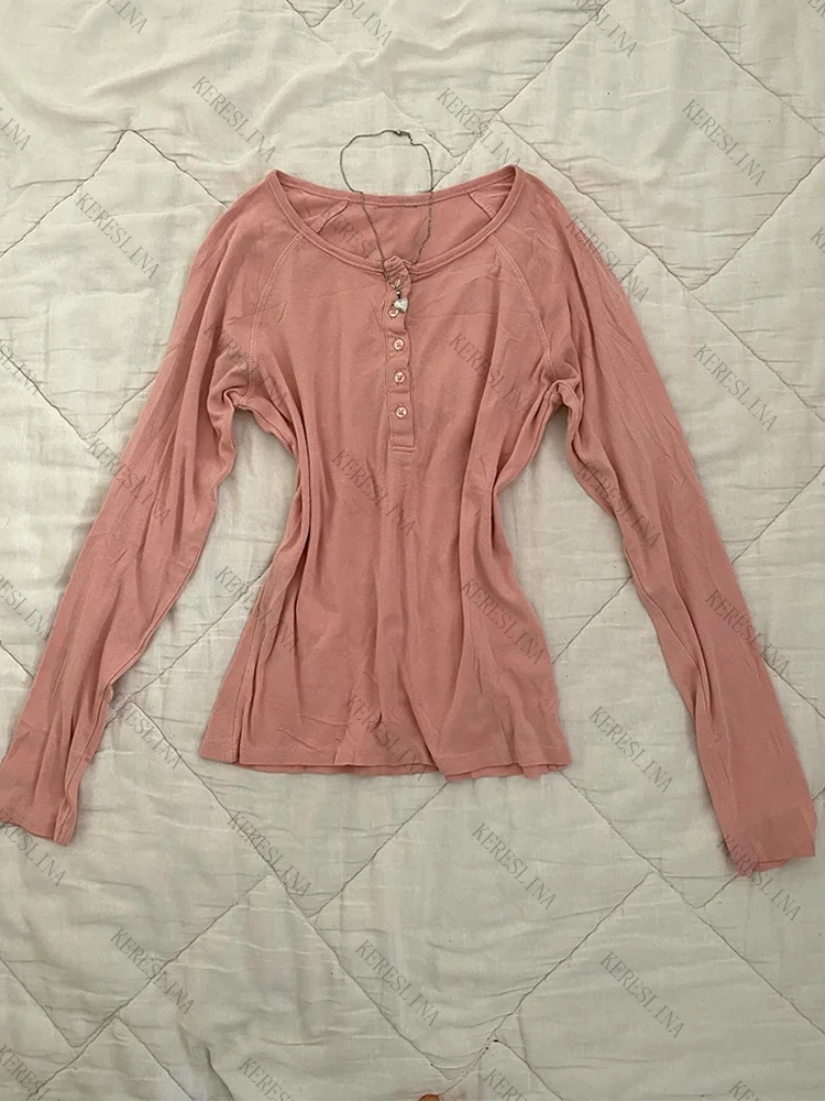 

Уличные повседневные ретро 2000-х годов эстетические однотонные осенне-зимние тонкие женские топы с длинными рукавами Y2K универсальные модные сексуальные женские топы