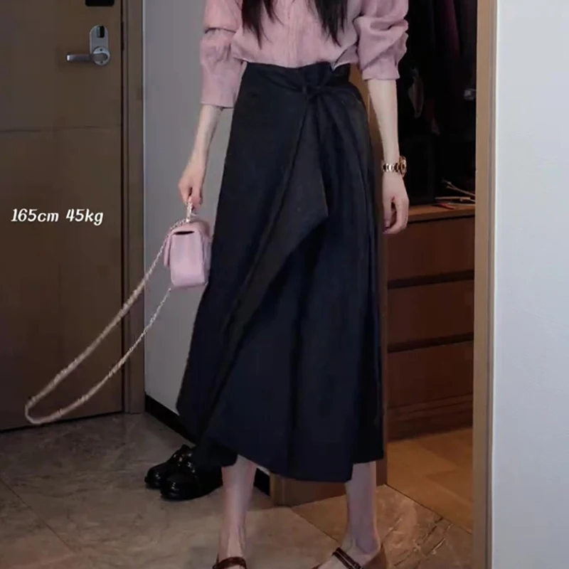 

Юбка Oajer Flagip Store с высокой талией в корейском стиле, асимметричная, для весеннего офисного образа, А-силуэт, с эффектом похудения