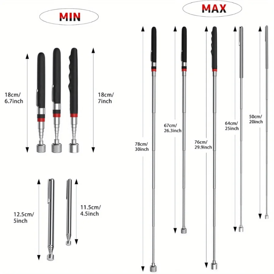 10LB & 1.5LB Magnetic Pickup Tool Set – Telescoping Stainless Steel Grabbers, Ergonomic Grip for Auto, Construction & Home DIY