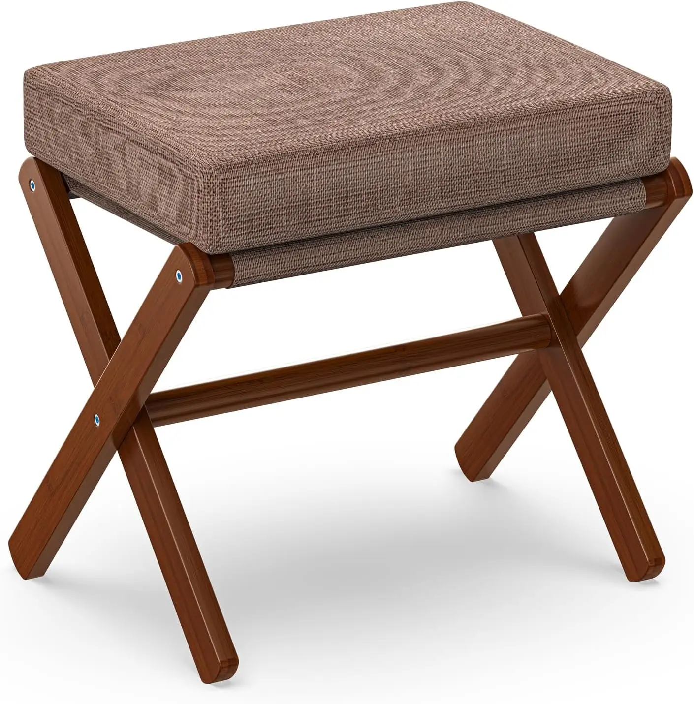 Foldable Foot Stool Ottoman, Modern Foot Rest with Bamboo X Legs & Thick Foam Cushion, Folding Foot Stools Small Padded