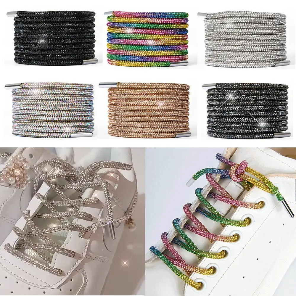 Cordones de lujo con diamantes de imitación, cordones de zapatos de arcoíris, cordones para zapatillas, cordones redondos para zapatos, 100/120/140/160CM, 1 unidad de cuerdas DIY