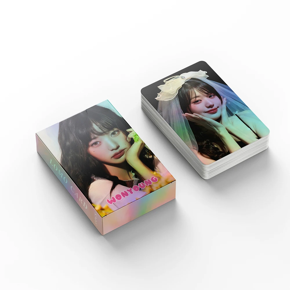 55Pcs/Set KPOP Wonyoung Laser Boxed Birthday Lomo Cards Fashion Ins Dance Stage Selfie Photocards Postcards Fans Collection Gift