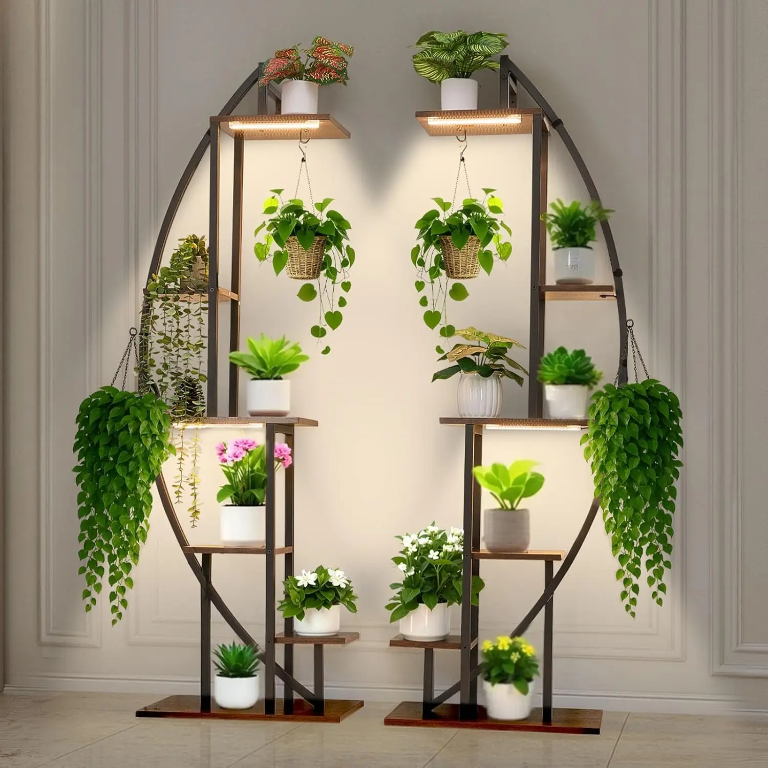 

63 in Tall 6-Tier Plant Stand with Grow Lights for Indoor Plants, 2 Pack Metal Corner Shelf with Timer & Brightness Control