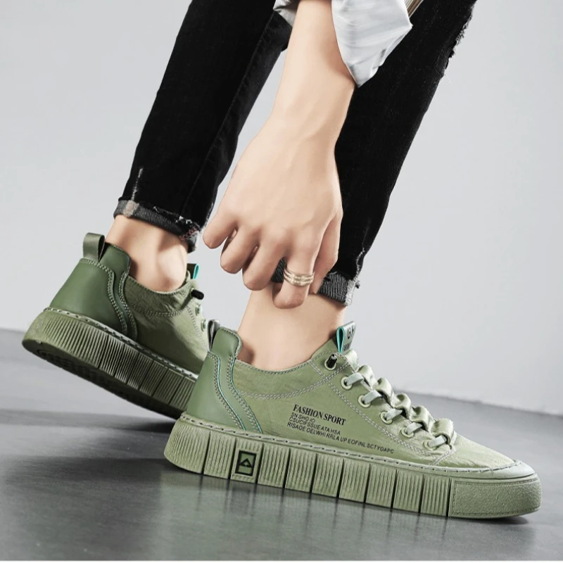 Men's Chunky Sole Low Top Canvas Sneakers Breathable Mesh Lace Up Comfortable Casual Fashion Shoes 2026 New Arrival