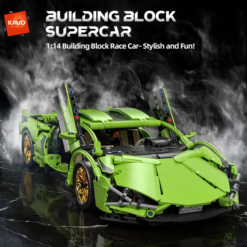 KAVOWORLD 1:14 Technical Building Blocks Racing Car Model Collectible Car Construction Toys For Boy Desktop Decorations with Box