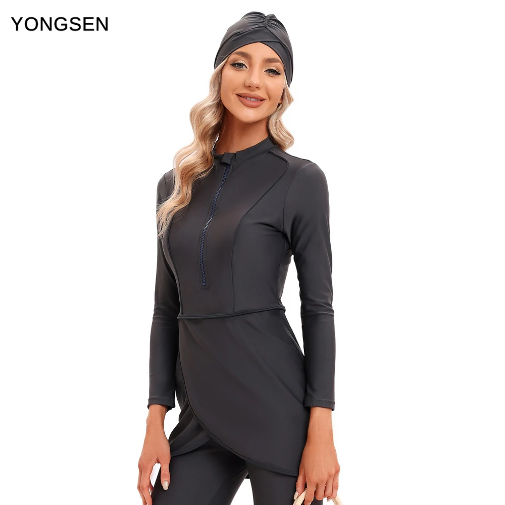 YONGSEN Hooded Burkini Set 2024 - 3-Piece Muslim Swimwear, Modest Surf Sport Swimsuit