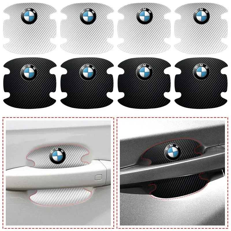 4PCS Carbon Fiber Car Door Handle Protection Sticker Emblem Accessories for BMW 3 4 5 7 Series GT X1 X3 X4 X5 X6 F15 F16 F18 F10