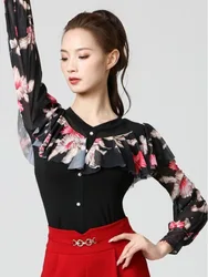 Elegant Ballroom Dance Graduation Tops Classical Practice Ruffle Ballet Wear Belly Standard Dances Woman Shirt Costume Clothing