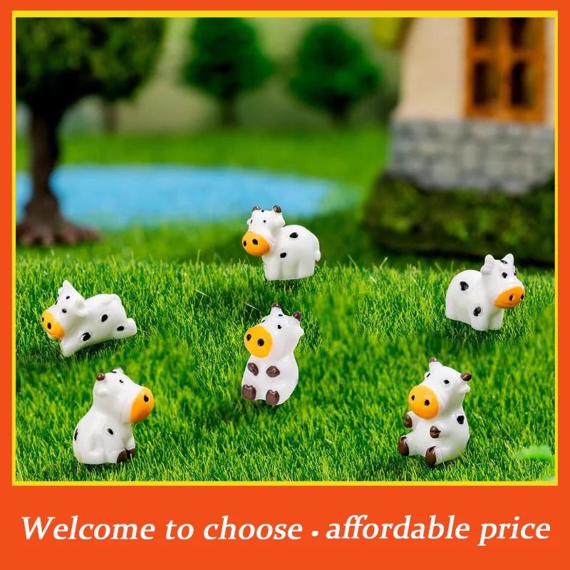 #6Pcs Mini Resin Cow Figurine Bulk Mini Cow Figurine Miniature Resin Sculpture Ornament Micro Landscape Office Garden Desk Part