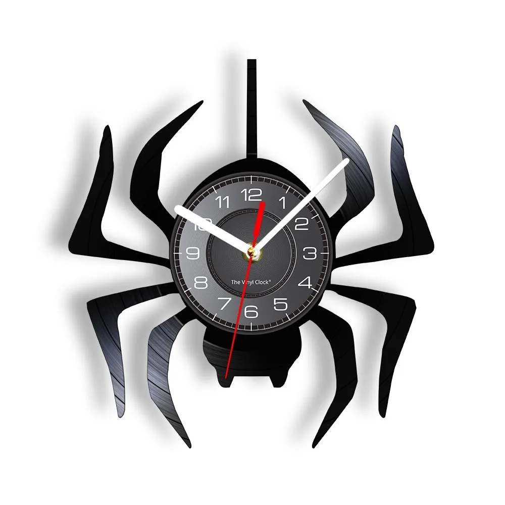 

Black Widow Spider Art Wall Clock Spooky Spider Araneid Halloween Party Wall Decor Vinyl Record Clock Animals Modern Wall Art