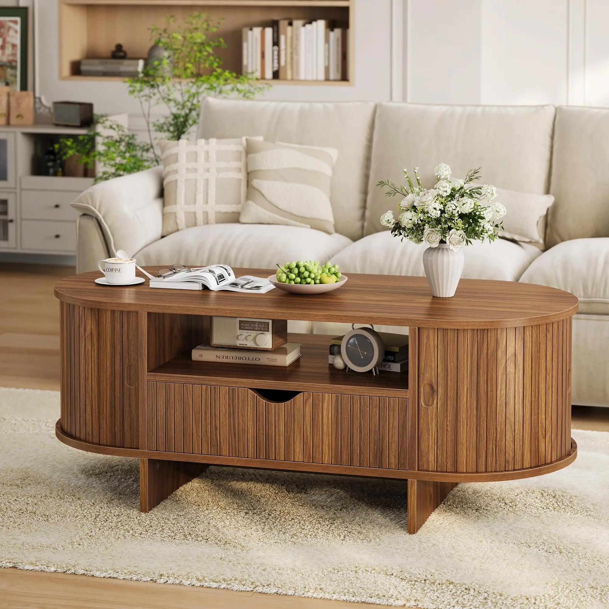 Desk Drawer Small - 47,2 Zoll ovaler Couchtisch mit Stauraum,