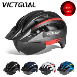 VICTGOAL Bicycle Helmet For Men Women Sun Visor Goggles Cycling Safety LED Tail Light Magnetic Lens MTB Road Scooter Bike Helmet