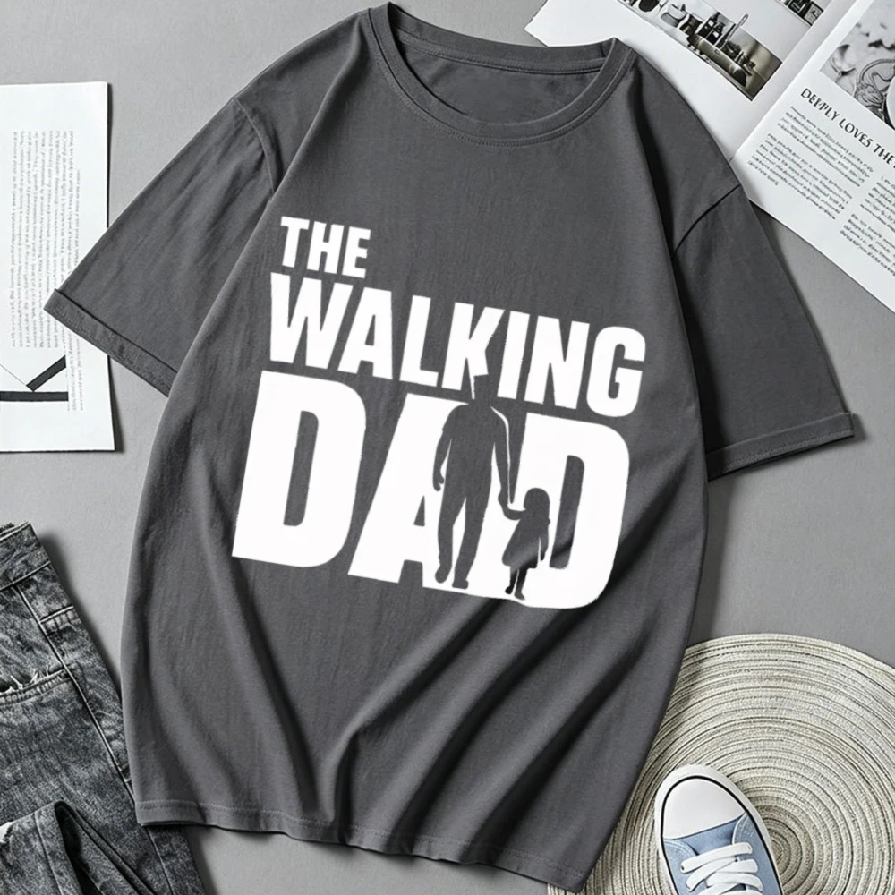 The Walking Dad Funny Father Daughter Silhouette Graphic Print Cotton T‑Shirt Casual  Streetwear Top Cool Father’s Day Humor Tee