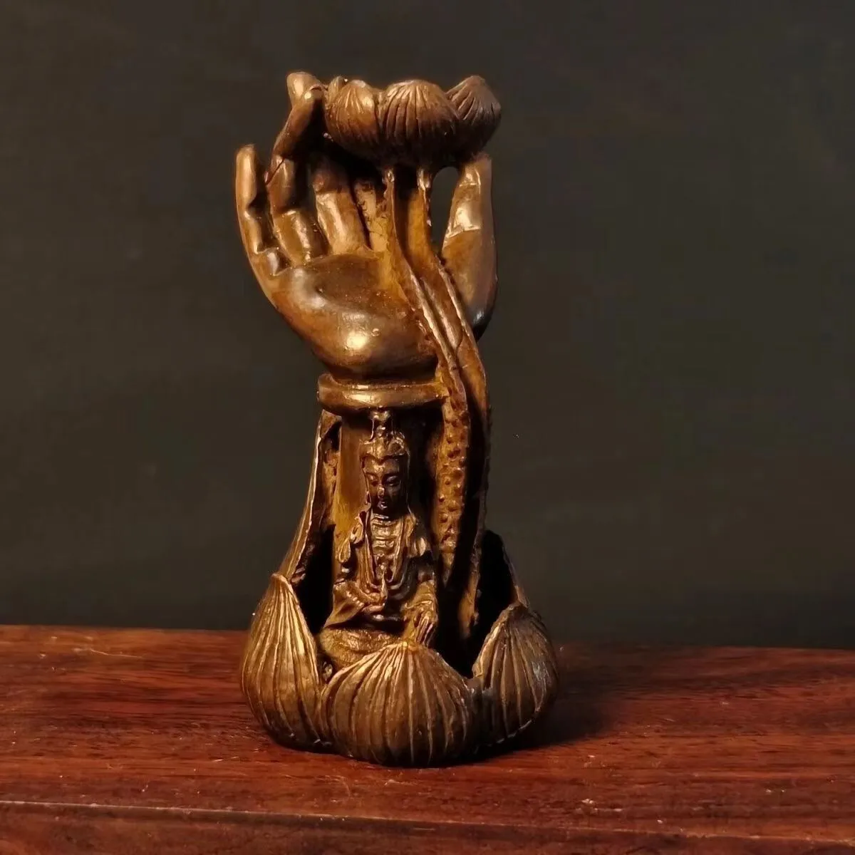 

chinese copper bronze display figure guanyin hand incense burner