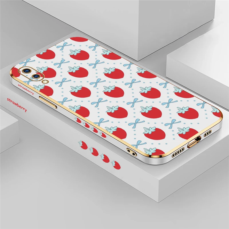 Casing Ponsel Pelindung Guncangan Untuk Vivo V20 SE V19 V17 V15 Pro V11 V9 V5 Lite Pola Kotak Stroberi Penutup Belakang Silikon Lembut