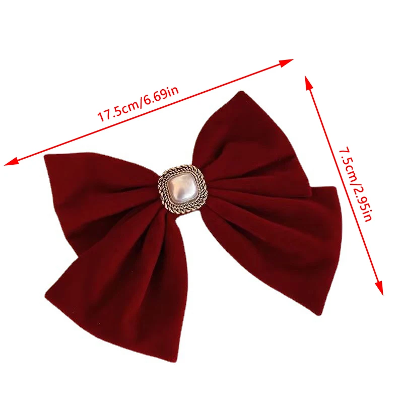 Tocado con lazo de terciopelo rojo, estilo francés Vintage Ins, cabeza trasera, lazo grande, horquilla elegante, accesorios para el cabello a la moda para mujer