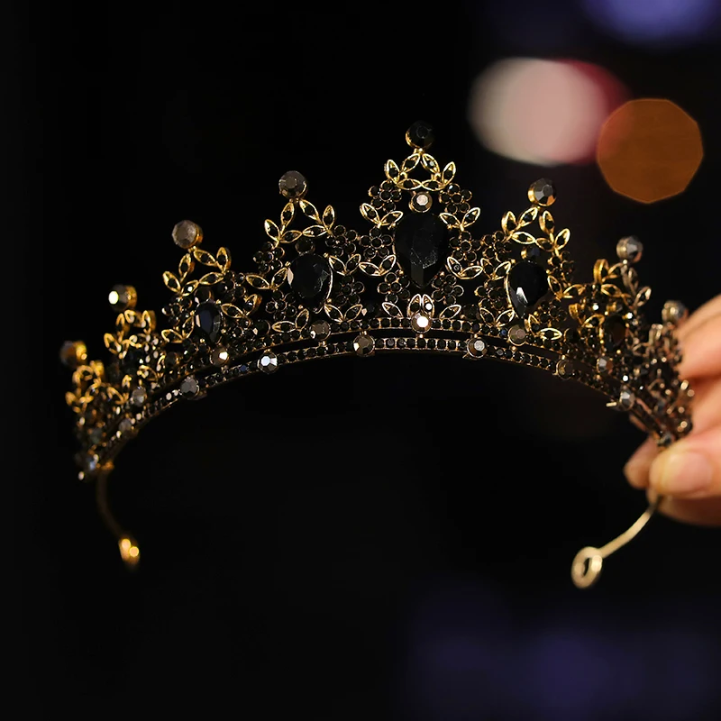 Itacazzo ślubne nakrycie głowy czarna moda damska ślubna księżniczka Rhinestone klasyczne Tiaras dziewczyna wielka urodzinowa korona