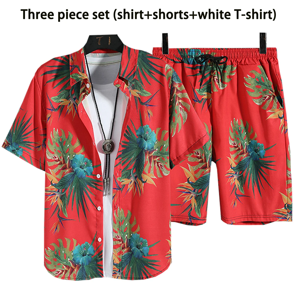 Men's Shirt Casual Shorts White T-shirt Set Surfing Vacation Casual Beach Pants Printed Pattern Short Sleeved Top