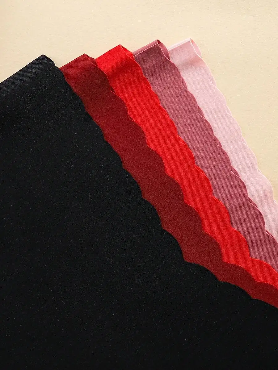 

5pcs Women Seamless Panties Solid Red Black Wavy Hem Comfort Fabric