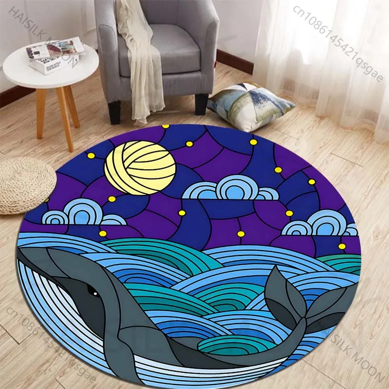 Dreamy Whale and Night Sky Printed round carpet living room sofa table carpet large pet mat soft round carpet home decoration