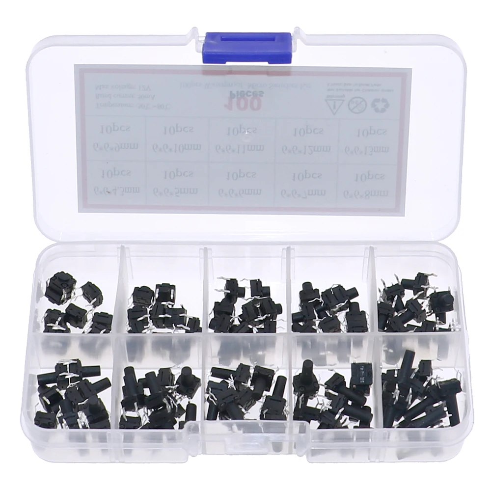 100pcs /lot 10value 6x6 Waterproof Tact Switch TV Induction Cooker Button Copper Foot Dustproof Micro Switch Assortment DIY Kit