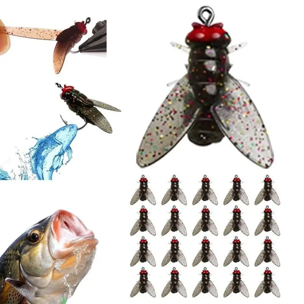 

20PCS Bionic Fly Fishing Bait Simulated Flies Spinner Swim Baits Panfish Lures Set Shrimp Flavor 3 Different Sizes