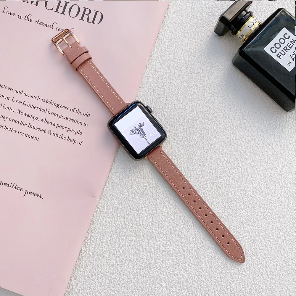 Leather Slim Band For Apple Watch Ultra 2 1 49mm Sports Strap For iWatch Series 9 8 7 6 5 SE 41mm 45mm Bracelet Correa 40mm 44mm