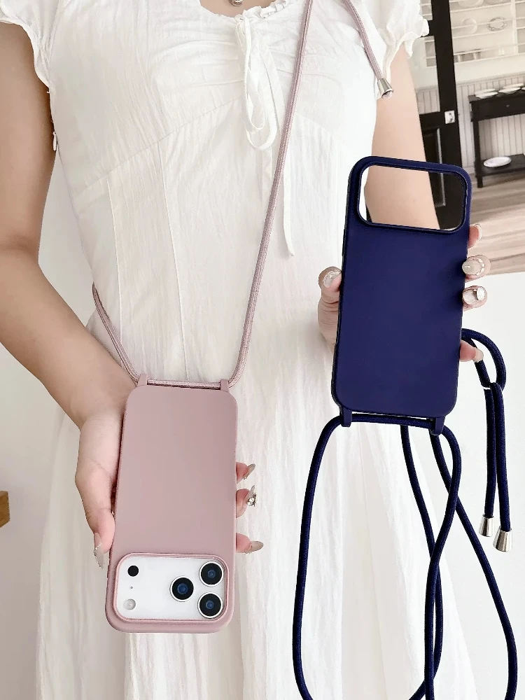 Crossbody Lanyard Cord Flüssigsilikon Weiche Handyhülle für Apple IPhone 17 Air 16 15 14 Plus 13 Pro Max Matte Strap Candy Cover