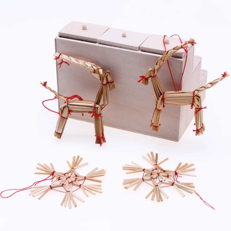 6pcs Christmas Straw Crafts Party Decoration Miniature Scene Xmas Tree Decorations Doll House