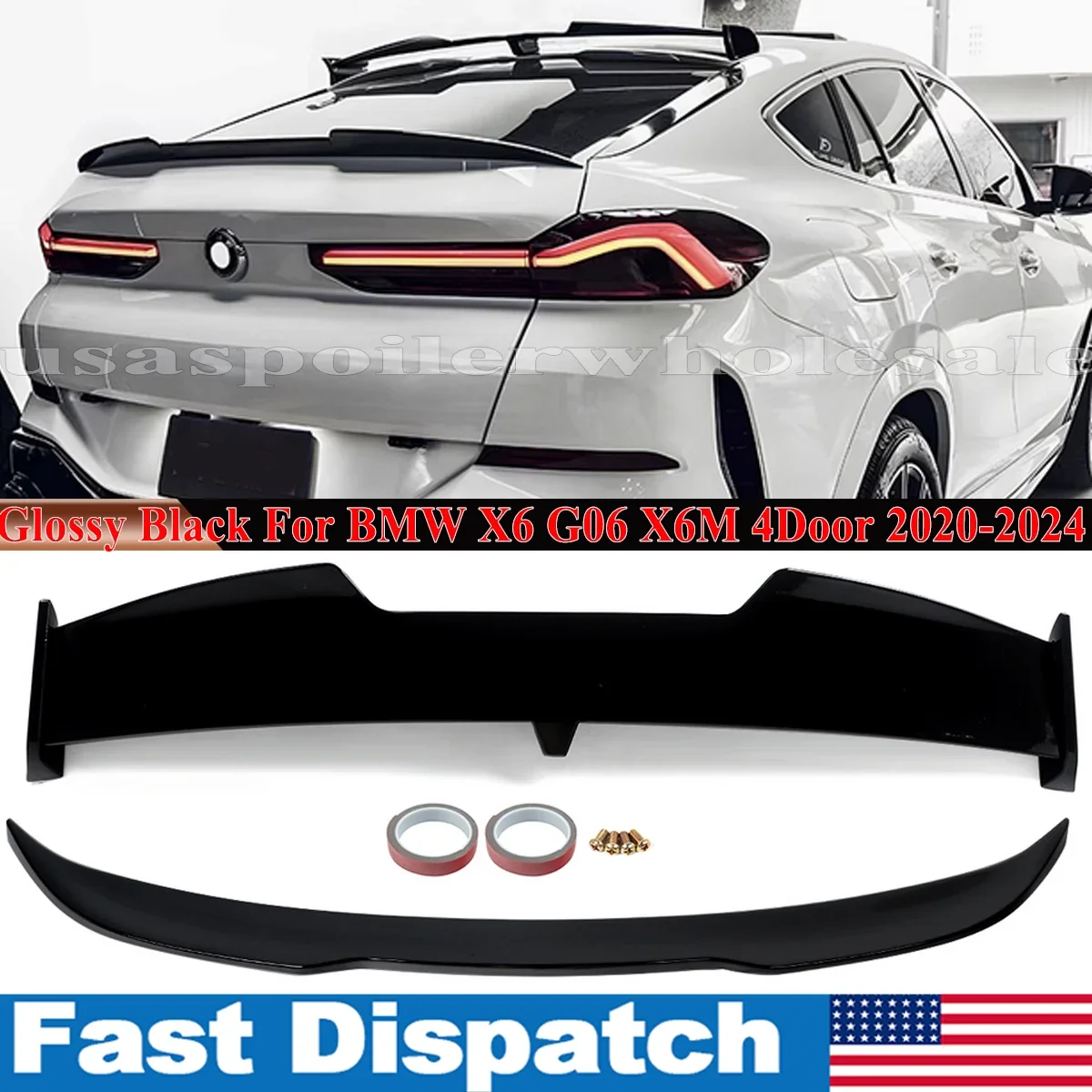 Car Rear Spoiler Wing for BMW X6 G06 X6M  2020 2021 2022-2024 4-Door M4 Sport Style Trunk Lip Tail Trunk Spoiler Glossly Black