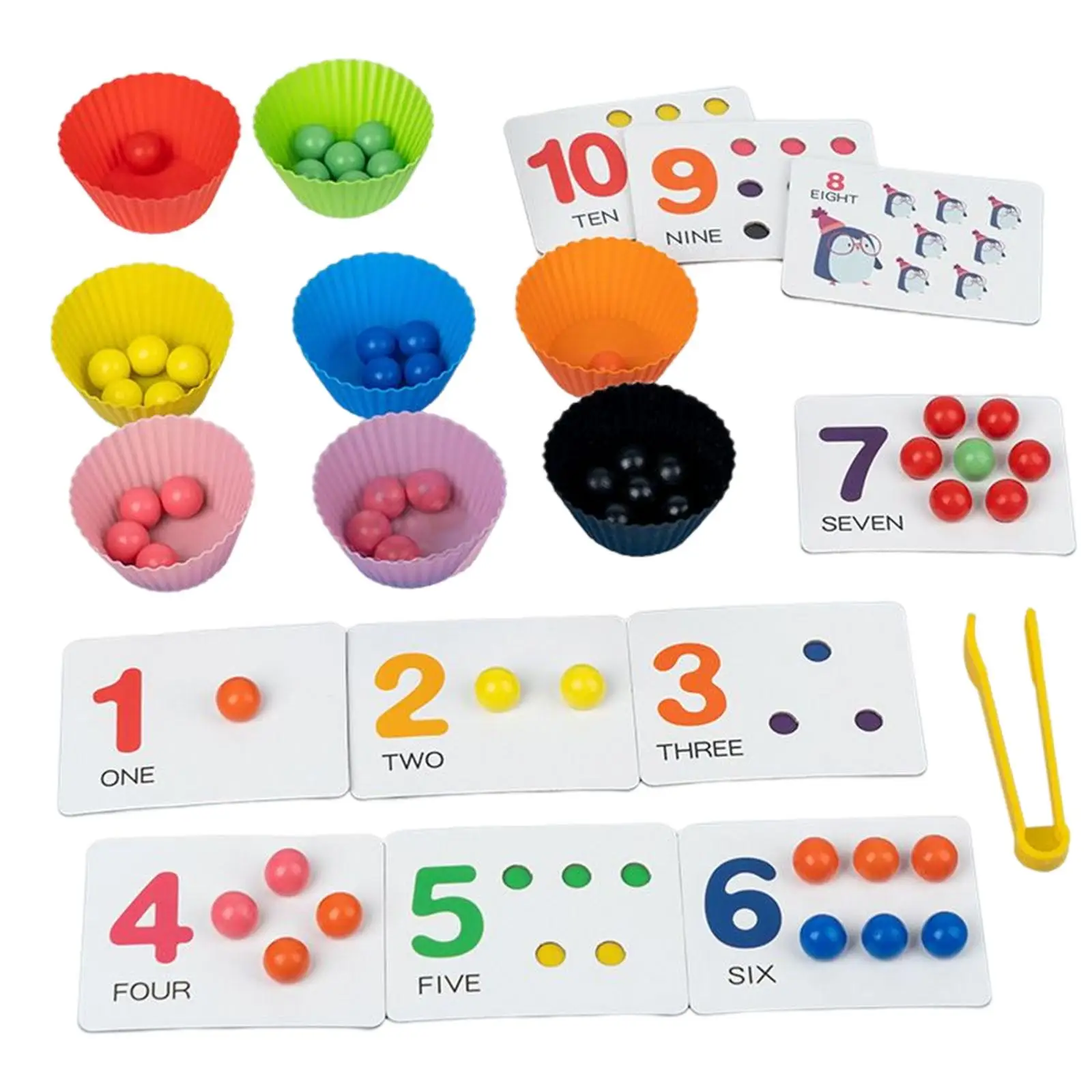 Board Bead, Game Balls in Cups, Stacking Toy, Math Manipulatives, Rainbow Clip Bead Puzzle for Kids